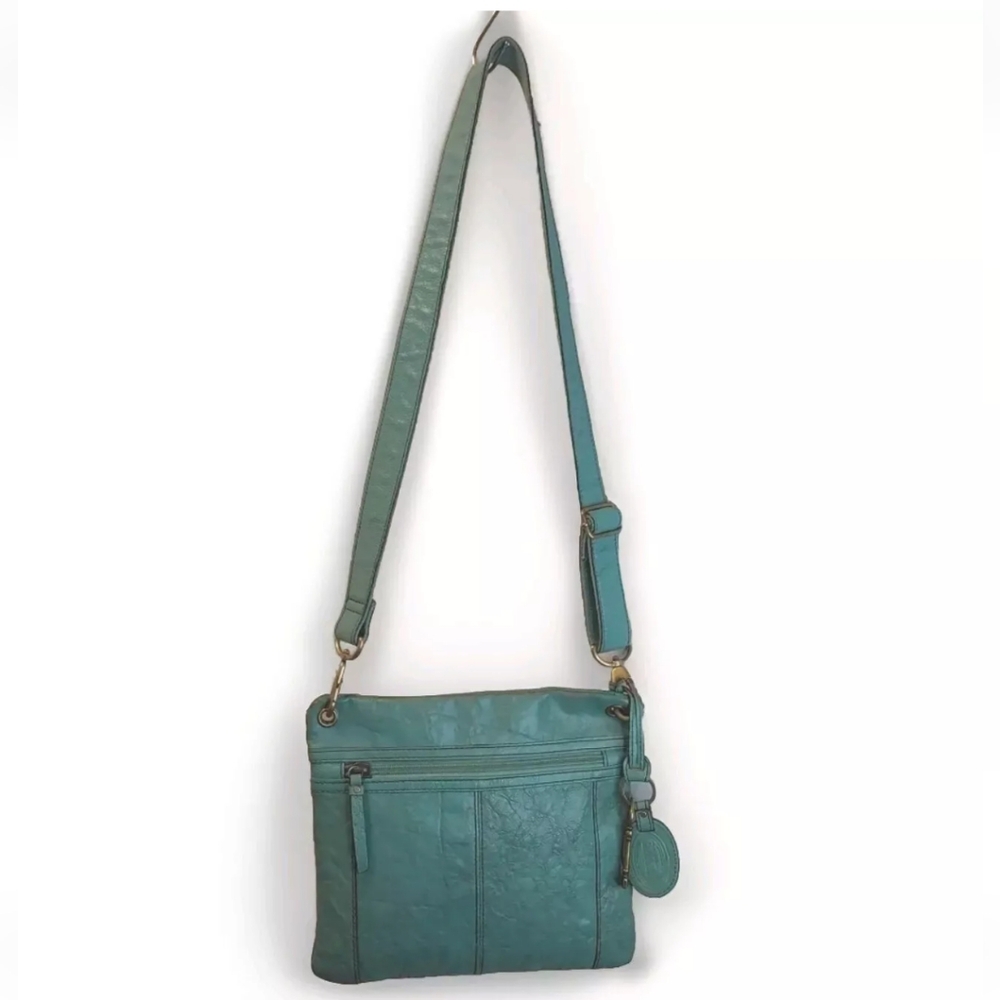 Fossil Sasha Turquoise Distressed Leather Purse Crossbody Bag Coastal Cowgirl - Picture 12 of 14